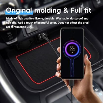 Auovo 3D Cup Holder Insert Liners Compatible with Toyota RAV4 Accessories 2025 2024 2023 2022 2021 2020 2019 Car Custom Cup Holder Mats Pads 4-pc Set (Red Trim) - color: Red, size: 4PCS