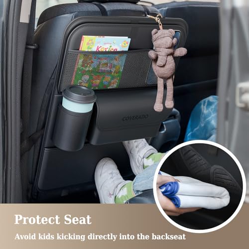 Coverado Car Backseat Organizer(2 Packs) with Tablet Tray, Nappa Leather Organizer for Car Seat Back, Waterproof Car Seat Organizer with Touch Screen, Seat Protector Kick Mats for Kids - size: 2 Packs