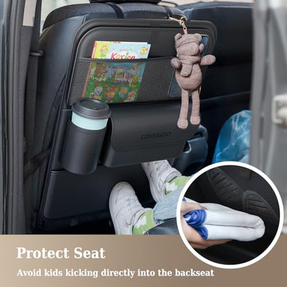 Coverado Car Backseat Organizer(2 Packs) with Tablet Tray, Nappa Leather Organizer for Car Seat Back, Waterproof Car Seat Organizer with Touch Screen, Seat Protector Kick Mats for Kids - size: 2 Packs