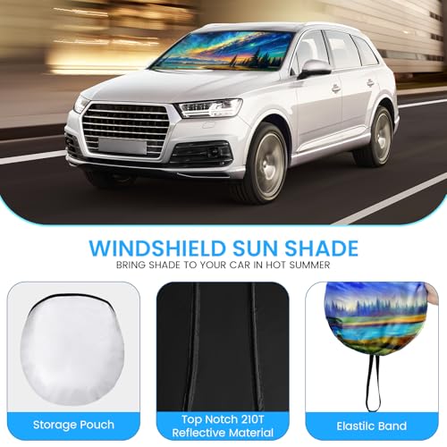 Car Windshield Sunshade | Innovative No-Light-Pass Technology for Maximum Protection | Foldable Sun Shade - color: Aurora & lake