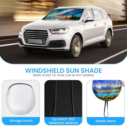 Car Windshield Sunshade | Innovative No-Light-Pass Technology for Maximum Protection | Foldable Sun Shade - color: Aurora & lake