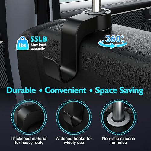 Car Seat Hooks Anti-Drop Headrest Storage Hanger Universal Fit Automotive Organizer for Purse Bag Coat Black 2 Pack