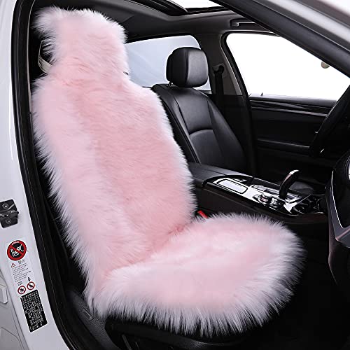 Maples 1 PC Fluffy Fuzzy Faux Sheepskin Wool Fur Car Seat Cover for Auto SUV Trucks Universal Fit, Soft Plush Synthetic Wool Buck Fur Car Seat Cushions (Pink) - color: Pink