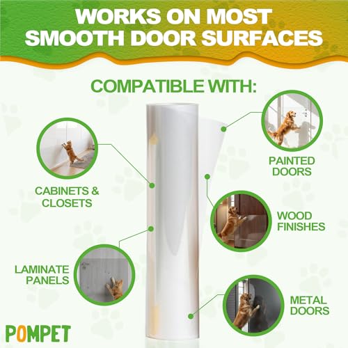 Door Protector from Dog Scratching - 12"X120" Transparent Pet Door Scratch Guard, No Residue Adhesive Dog & Cat Scratch Protector for Doors, Furniture