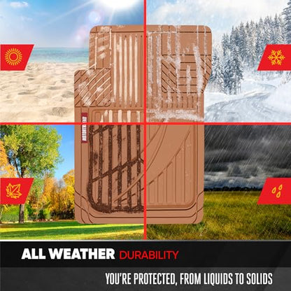 Motor Trend FlexTough Advanced Heavy Duty Beige Rubber Car Floor Mats & Cargo Liner for SUV & Car Full Set - Universal Trim to Fit All Weather Automotive Floor Mat & Cargo Liners for SUV, Car, & Van