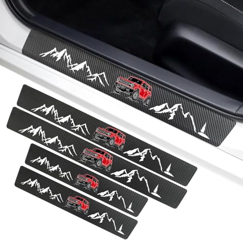 4 Pack Car Door Sill Protector Sticker fit Ford Bronco Carbon Fiber Style Decoration Door Entry Guard Accessories for Most Cars