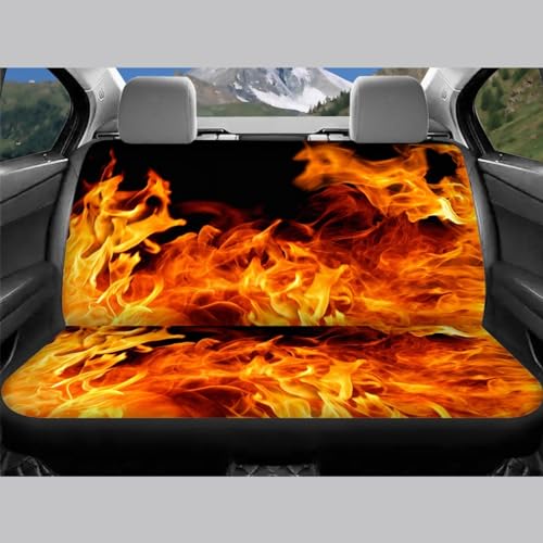 FUSURIRE Automotive Seat Covers Full Set of 4 Pcs, Orange Flame Print Front Seat Cover and Rear Bench Cover, Novelty Car Accessories Universal Fit - color: Orange Flame Print