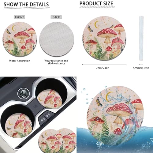 Mushroom Car Seat Cover Set for Front and Rear Cute Auto Interior Accessories Steering Wheel Covers Set Armrest Pad Headrest Covers Handbrake Gear Cover Cup Holder Universal Fit - color: Mushroom