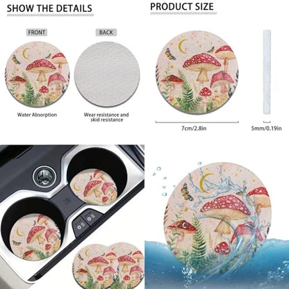 Mushroom Car Seat Cover Set for Front and Rear Cute Auto Interior Accessories Steering Wheel Covers Set Armrest Pad Headrest Covers Handbrake Gear Cover Cup Holder Universal Fit - color: Mushroom
