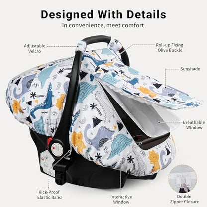 Elstey Car Seat Cover Baby, Minky Dot Carseat Covers Baby Boys Girls, Lightweight Infant Car Seat Cover Canopy with 2 Layers Breathable Mesh Windows, Stroller Carrier for Babies Newborn Essentials - color: Blue Dinosaur