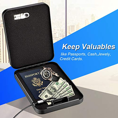Younion Pistol Safe, Portable Travel Gun Safe,Handgun Lock Box, Gun Safes for Cars, Black - color: Key lock