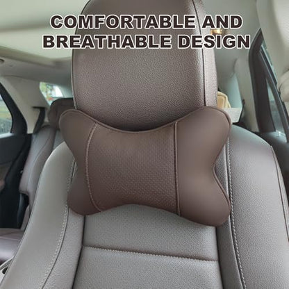 2 Pack Car Neck Pillow PU Leather Automotive Headrest Pillow for Car Support Neck Pain Relief Universal Car Pillow (Brown) - color: Brown