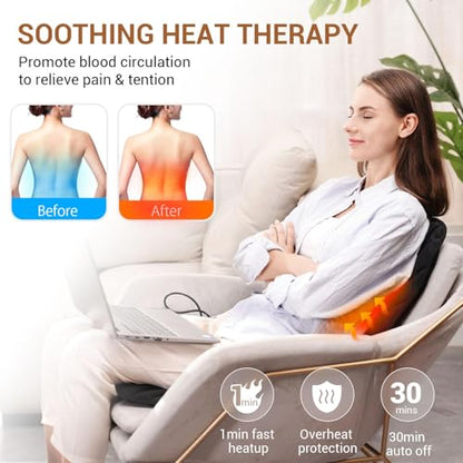 Back Massager with Heat,Heated Seat Cover Cushion with 5 Vibrating Massage Nodes Chair Pad for Pain Relief Home Office Use
