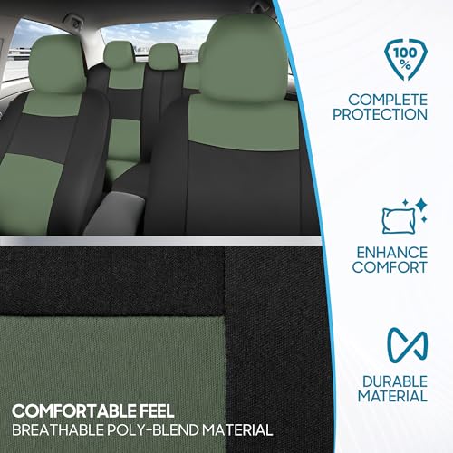 BDK PolyPro Car Seat Covers Full Set in Green on Black, Front and Rear Split Bench Seat Covers for Cars, Easy to Install Car Seats Cover Set and Accessories for Auto Trucks Van SUV - Green - color: Green