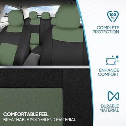 BDK PolyPro Car Seat Covers Full Set in Green on Black, Front and Rear Split Bench Seat Covers for Cars, Easy to Install Car Seats Cover Set and Accessories for Auto Trucks Van SUV - Green - color: Green