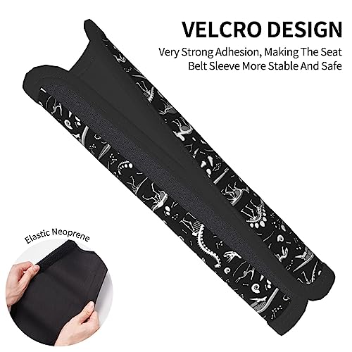 Black White Dinosaur Skeleton Seat Belt Cover Fits Cars Trucks SUV Sedans Air Permeability Car Seatbelt Strap Cover, Auto Interior Accessories Protector