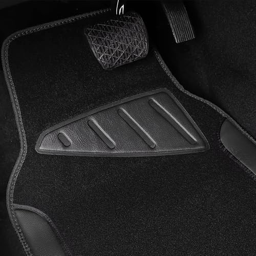CAR PASS Microfiber Leather Steering Wheel Cover and Waterproof Car Floor Mats,Universal Car Combo Fit for 95% Sedan,SUV,Cars,14.5-15inch Anti-Slip Safety Comfortable Faux Leather Design(Solid Black) - color: All Black