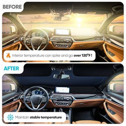 FORTEM Car Sun Shade for Windshield, Reflective Windshield Sunshade, 240T Polyester, Automotive Interior Sun Protection, Ultimate Heat and UV Shield, Foldable, Storage Bag - size: Medium (62" x 30")