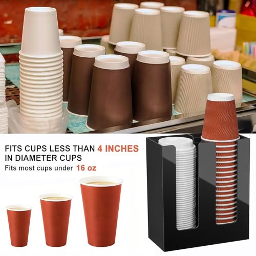 MYITYARD Coffee Cup Holder, Cup and Lid Organizer fits 5 to 16 oz Disposable Paper & Plastic Cups, Cup Dispenser Countertop, Acrylic Cup Storage for Home, Kitchen, Office (2 Compartment) - size: 2 Compartment