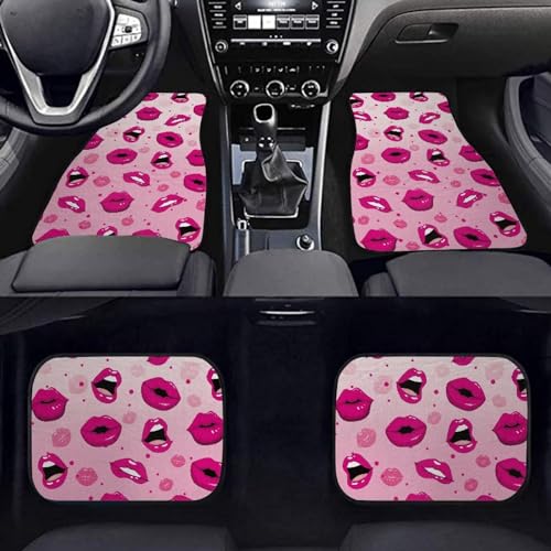Hot Pink Lip Automotive Floor Mats Front and Rear Car Mat Carpet Set 4 Pcs Universal Fit Trucks for Valentine's Day - color: Hot Pink Lip