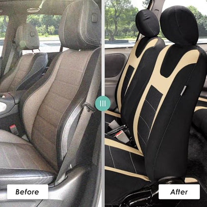 FH Group Car Seat Covers Sports Seat Covers Front Seats Only, Airbag Compatible Beige Black Automotive Seat Cover Combo Small Car Seat Cover Design Universal Fit Interior Accessories Cars Trucks SUVs - color: Beige