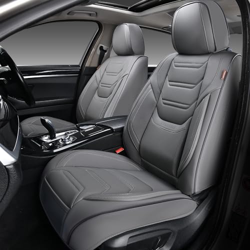 TIEHESYT Car Seat Covers Full Set, Breathable Leather Automotive Front and Rear Seat Covers, Car Seat Protectors Full Set, Compatible with Most Vehicles, SUV (Graceful Gray, Front Pair) - color: Graceful Gray, size: Front Pair Headrestless