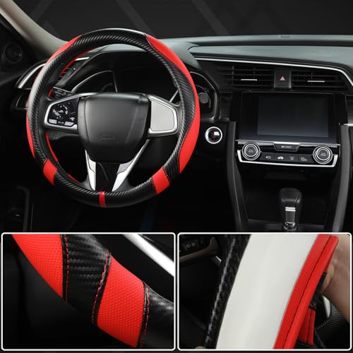 Microfiber Leather Car Steering Wheel Cover for Kia,14.5-15 inch (Black+Red-Standrad Size) - color: D-Black+Red