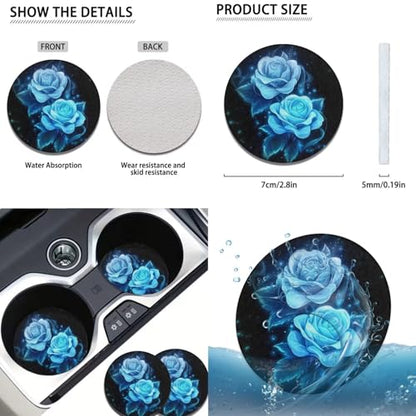 Romantic Blue Rose Print Car Seat Covers Full Set for Men Women 12pcs Steering Wheel Cover Armrest Pad Gear Shift Cover Car Accessories Set for Cars Seat Covers with Headrest Covers - color: Romantic Blue Rose