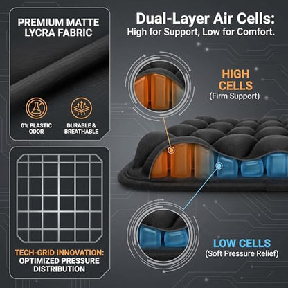 Inflatable Seat Cushion, Coccyx Cushion for Office Chair, Car & Wheelchair, Ergonomic Pressure Relief for Tailbone & Sciatica, Adjustable Firmness, Non-Slip Seat Pad for Long Sitting 16.6" × 15.8" - color: Black