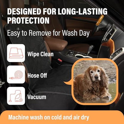 Dog Car Seat Cover, Waterproof Front Seat Protector for SUV Truck Sedan, Pet Safety Travel Comfort System with Universal Fit, Black