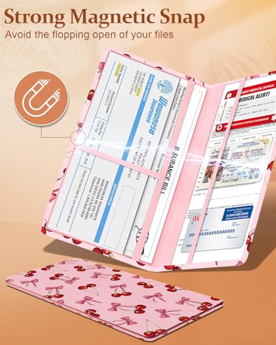 Slohif Car Registration and Insurance Holder - Cherry Vehicle Glove Box Organizer Women with Magnetic Shut Leather Automobile License Holders Coasters Auto Accessories Case for Document - color: Cherry Bow