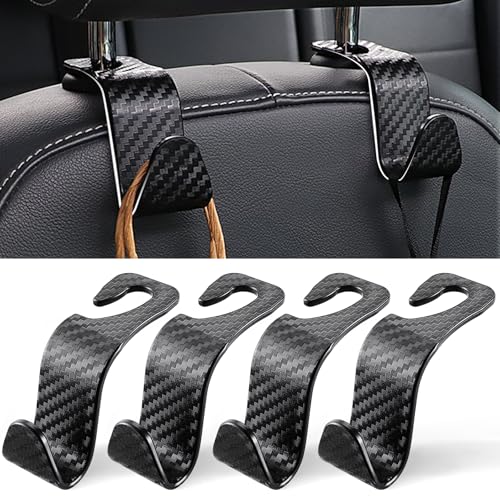 LivTee Car Purse Hook, 4 Pack Universal Auto Seat Headrest Hook Hangers Organizer for Coats, Umbrellas, Groceries - Carbon Fiber Black | Universal - color: Black-CF