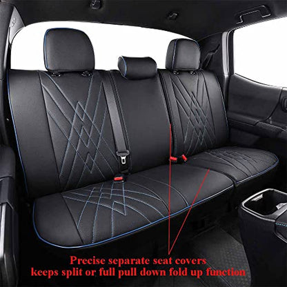 EKR Tacoma Leather Car Seat Covers Custom Fit for Toyota Tacoma 2012 2013 2014 2015 (Regular Seats) - Truck Seat Covers Full Set,Faux Leather(Black with Blue Trim) - color: Leather (Black with Blue Trim), size: 2012-2015 Tacoma Full Set (Regular Seats)