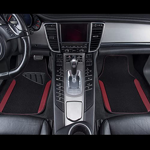 CAR PASS Waterproof Universal Fit Car Floor Mats, Car Mats Fit for SUV,Vans,sedans, Trucks,Set of 4pcs Car Carpet with Driver Heel Pad（Black and Burgundy） - color: Black and Burgundy