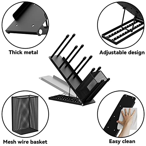 OVICAR Cup and Lid Holder - Adjustable Coffee Cup Holder Organizer 4 Compartment Disposable Cup Dispenser with Coffee Pod Straw Storage Basket for Coffee Station Bar Countertop Breakroom Metal Black - color: Black