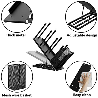 OVICAR Cup and Lid Holder - Adjustable Coffee Cup Holder Organizer 4 Compartment Disposable Cup Dispenser with Coffee Pod Straw Storage Basket for Coffee Station Bar Countertop Breakroom Metal Black - color: Black