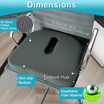 Cut-Out Seat Cushion – TPU Pressure Relief Pad with Center Hole for Tailbone & Hip Support, Breathable & Washable Donut Pillow for Office, Car, Wheelchair Use (Gray) 16.69" L × 15.16" W - color: Gray