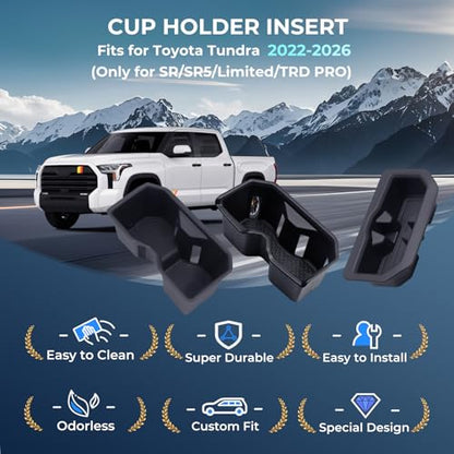 3PCS Cup Holder Inserts for Toyota Tundra 2026 2025 2024 2023 2022 (Only Fits for SR/SR5/Limited/TRD Pro), Interior Accessories Front & Rear TPE Cup Holders Covers Protector, Black - style: Fits for 2022-2026 Tundra