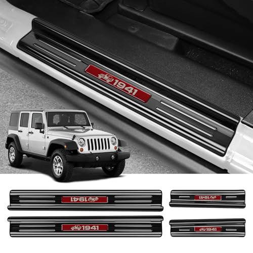 ZZEQYG 4 Pcs Stainless Steel Door Sill Protector Compatible with Jeep Wrangler JK JKU Sport Sahara Rubincon 2007-2017 Accessories Stainless Steel Red Trim 4-Door Sill Guards Trim - color: 2007-2017 Wrangler 4 Door