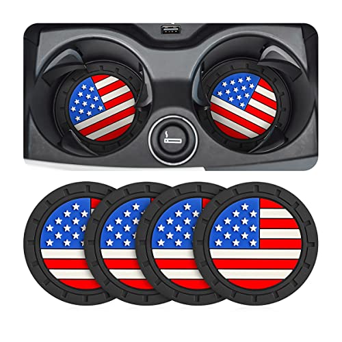 AUCELI 4 Pack Car Cup Holder Coasters, Colored American Flag US Flag Insert Car Cup Coaster, 2.75 Inch Anti Slip Shockproof Embedded Drink Mat, Vehicle Interior Decor Accessories - color: Multicolor/Flag, size: 4PCS