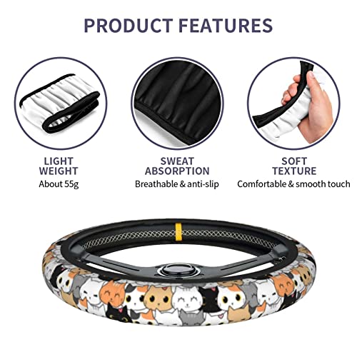 Cat Steering Wheel Cover for Women Men with 2 Pcs Car Coasters, Universal 14.5-15 Inch Cute Steering Wheel Covers Non-Slip Car Accessories for Girls - color: cat0