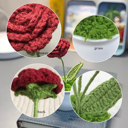 Joekaran Crochet Flowers Cute Rose Gifts for Girlfriend, Boyfriend Valentines Birthday Gifts for him her, Wedding, Anniversary, Christmas Romantic Couples I Love You Gift from Husband(Burgundy Rose) - color: Burgundy Rose