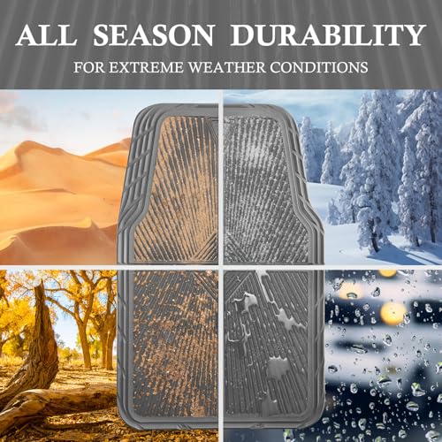 CAR PASS Gray Rubber Floor Mats&Cargo Liner,Waterproof Truck Mats Heavy Duty,All Weather Trim-to-Fit Automotive Mat for Car Truck SUV,Anti-Slip Easy Clean Durable,Full Set 5-Piece,3D Emboss All Grey - color: Gray Cargo Liner