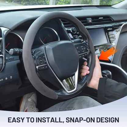 Suede Steering Wheel Cover,Universal Fit 15 Inch-Premium Non-Slip Breathable Comfort Grip for Cars Trucks SUVs,Anti-Slip Durable Interior Upgrade - color: Suede