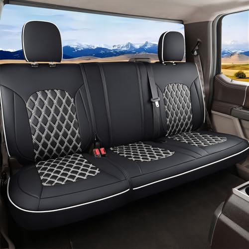 Huidasource Rear Bench Seat Covers Fit for Ford F150, Automotive Car Seat Cushion Cover Fit for 2015-2025 F150 SuperCrew&2017-2025 F250 F350 F450 Super Duty Crew Cab Pickup(Back Row/Black&White) - color: Black & White, size: Back Seat Cover