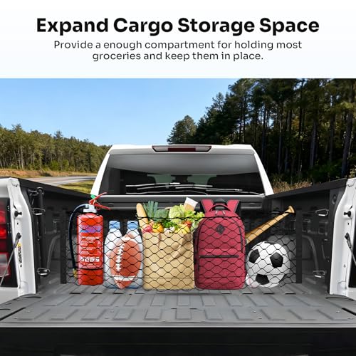Canvcle Truck Bed Cargo Net for 2019-2025 2026 GMC Sierra 1500/2020-2026 Chevy Silverado 2500 3500 Accessories Envelope Style Mesh Trunk Net Organizer and Storage Stretchable Nylon Rear Cargo Netting - style: for Chevy Silverado
