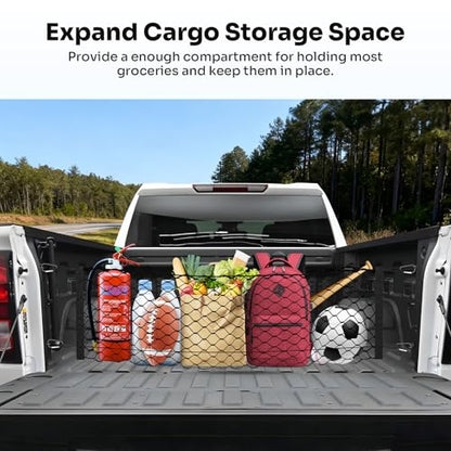 Canvcle Truck Bed Cargo Net for 2019-2025 2026 GMC Sierra 1500/2020-2026 Chevy Silverado 2500 3500 Accessories Envelope Style Mesh Trunk Net Organizer and Storage Stretchable Nylon Rear Cargo Netting - style: for Chevy Silverado