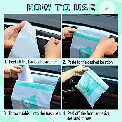 52pcs Car Trash Bags Easy Stick-On Disposable Portable Car Garbage Bags, Waterproof Leak Proof Barf Vomit Bags, Self Adhesive Cleaning Bags for Cars, Bedrooms, Bathrooms, Offices, Kitchens - Pattern A - color: A-52 Pieces