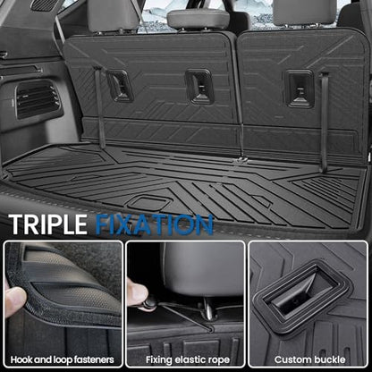 Floor Mats Set for 2024-2026 Chevy Traverse & GMC Acadia & 2025-2026 Buick Enclave, with 2nd Row Kick Mats, Only for 7 Seats Captain Chairs, All Weather TPE Cargo Liner Door Sill Accessories