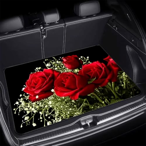 Universal Car Trunk Mat, All Weather Trunk Protection Cargo Liner, Stylish Vehicle Interior Accessories, Durable Cargo Mat Rear Trunk Line Suitable for Most Car (Red Rose Pattern, 29" x 39") - color: Red Rose Pattern